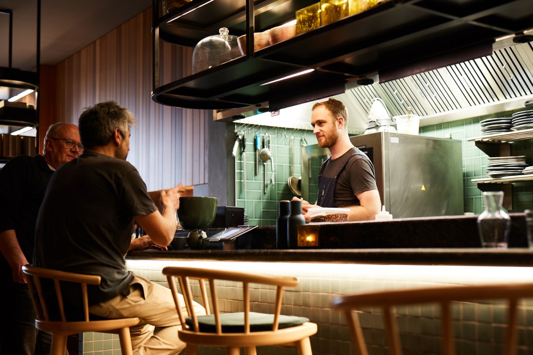 Chef preparing handmade pasta at Amano restaurant in Auckland.