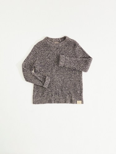 Gray knit sweater with ribbed texture displayed on white background.