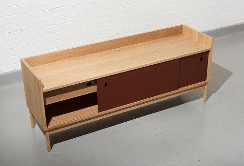 Dal cabinet by Andreas Engesvik for Tonning & Stryn, oak construction with sliding colored doors