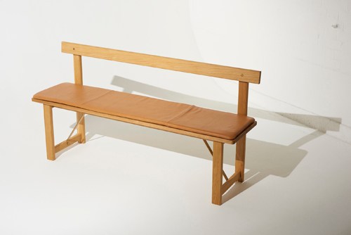Position bench with cushion by Herman Studio for Form & Refine, slender wooden bench made from Danish forest materials