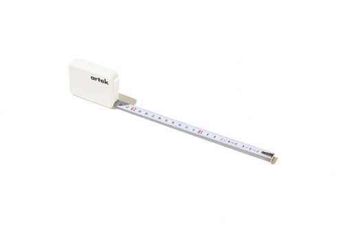 Artek white tape measure with extended ruler displayed against white background