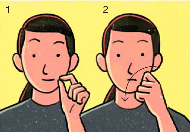 Illustration demonstrating ASL sign for marijuana by miming smoking a joint with finger and thumb.