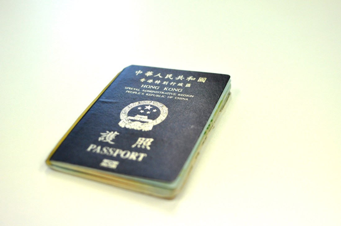Hong Kong passport on a light background