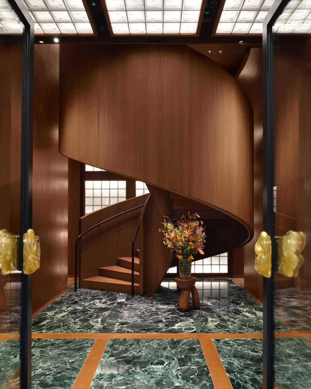Staircase at the Bottega Veneta store front in Milan