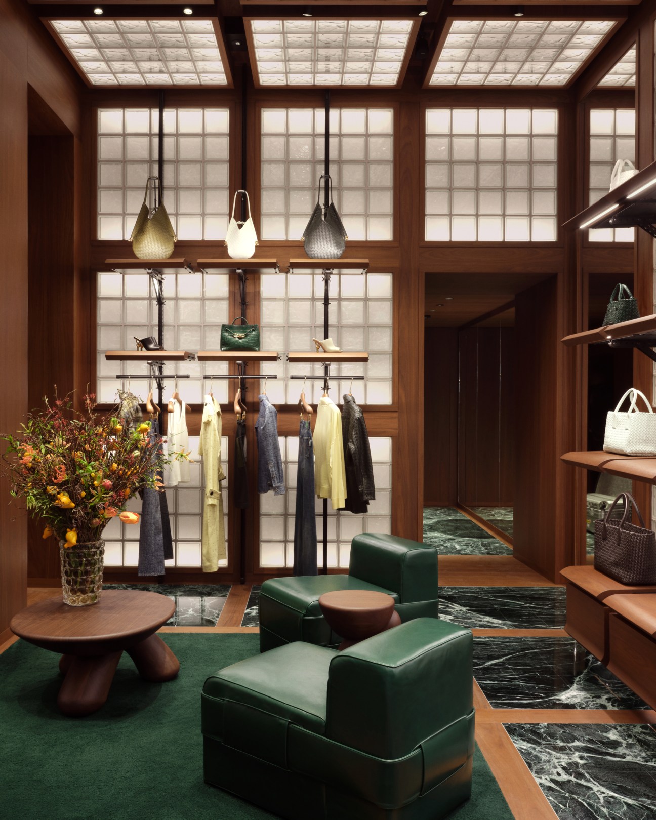 Interior of the Bottega Veneta store front in Milan