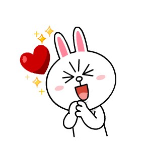 Cony, a white female rabbit character from Line's messaging app sticker collection, holding a red heart.