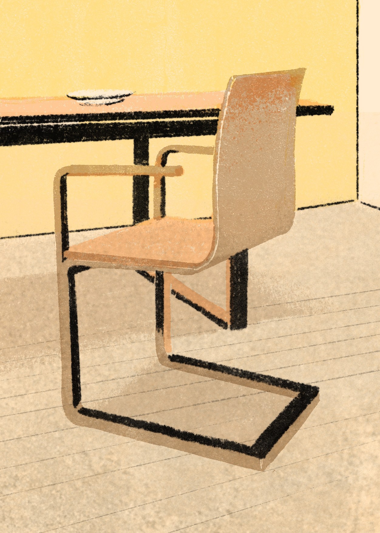 Illustrated chair with tubular metal frame and wooden seat by Ton