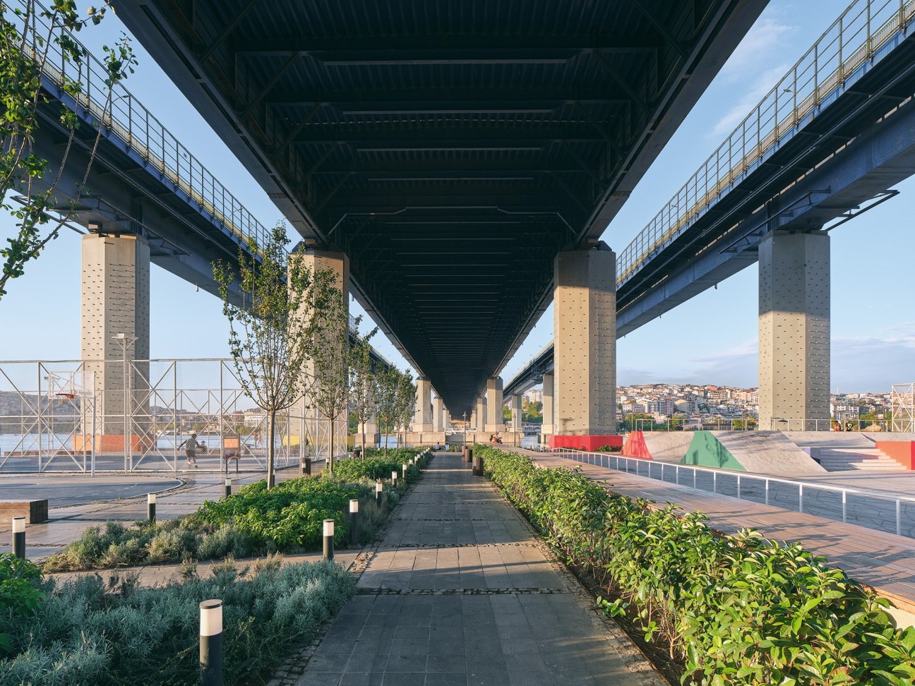 walkway under a bridge