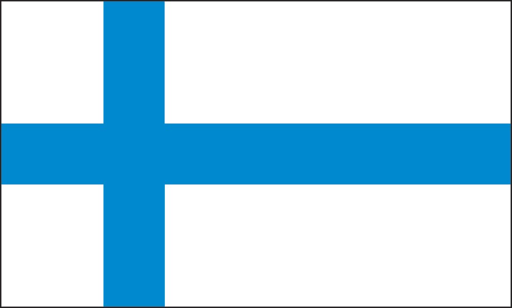 Finnish flag featuring a blue Nordic cross on white background
