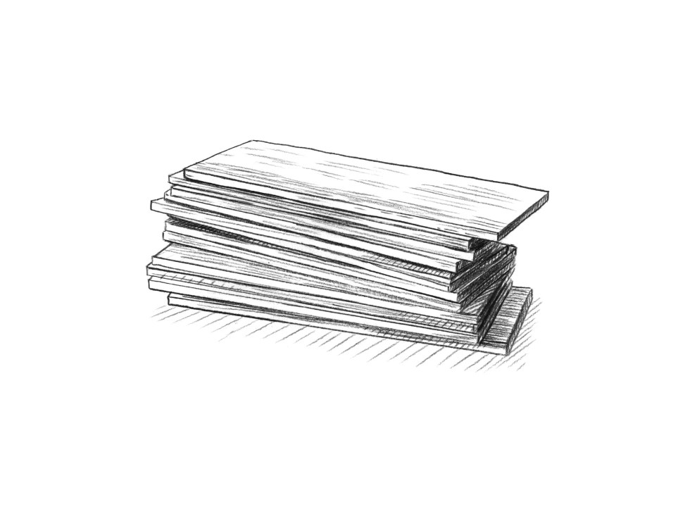 Illustration of stacked wooden slats used in pencil manufacturing