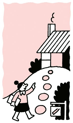 Illustration of a rooftop garden with raised planting beds and a figure tending to plants among city buildings.