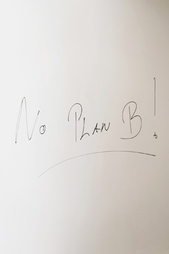 Handwritten text reading 'No Plan B' on a white background with a simple curved line.