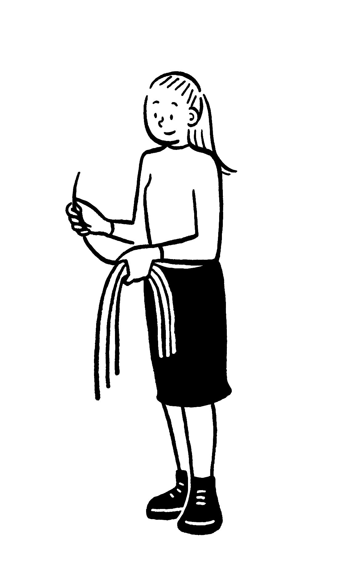 Illustration of a woman holding a coiled cloth electrical cord.