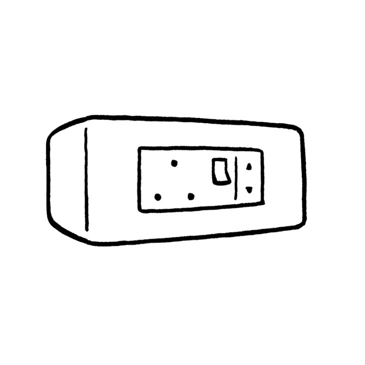 Hand-drawn illustration of a bamboo-finished electrical socket by Lumen 8.