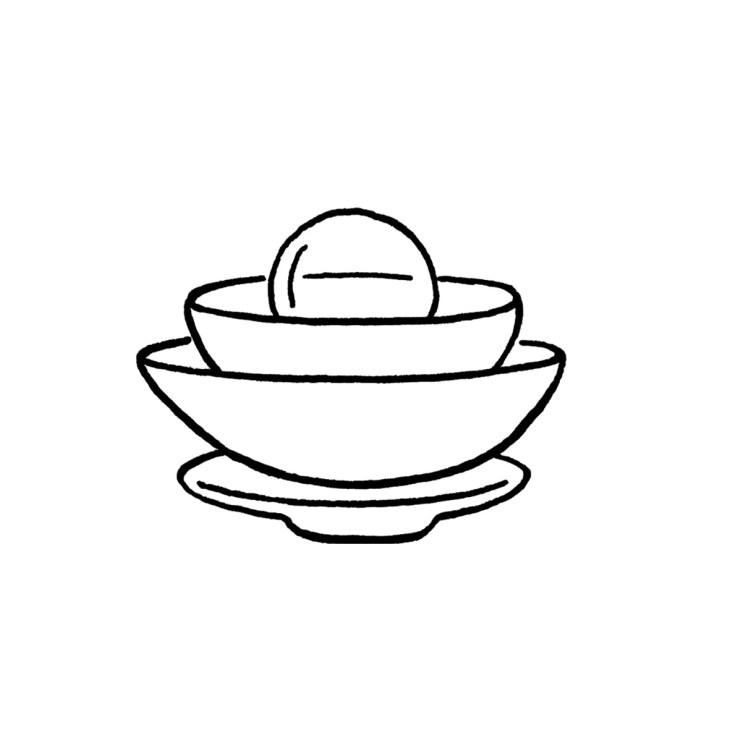Line drawing of a wooden candleholder with a spherical bulb or candle holder on top