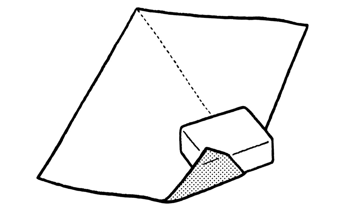 Illustration of a gift box positioned diagonally on wrapping paper with the bottom corner being folded over it.
