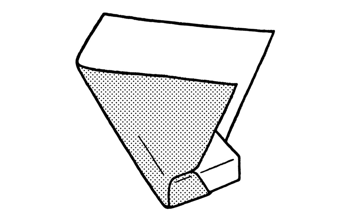 Line drawing illustration showing step 2 of Japanese gift wrapping technique with folded paper.