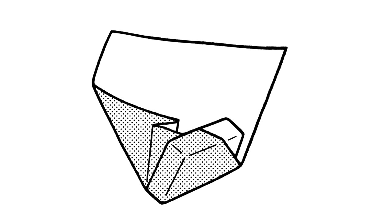 Line drawing illustration showing step 3 of Japanese gift wrapping technique with folded paper on a box.
