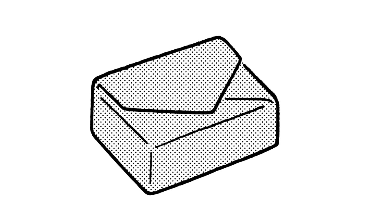 Illustration of a gift box partially wrapped with paper folded into a triangle shape on the top right corner.
