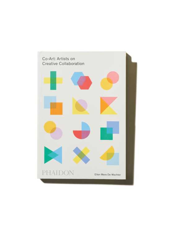 Book cover of 'Co-Art: Artists on Creative Collaboration' by Ellen Mara De Wachter featuring colorful geometric shapes.