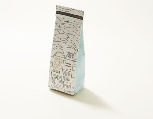 Vietnam Coffee Republic coffee package with minimalist line art design and product information.