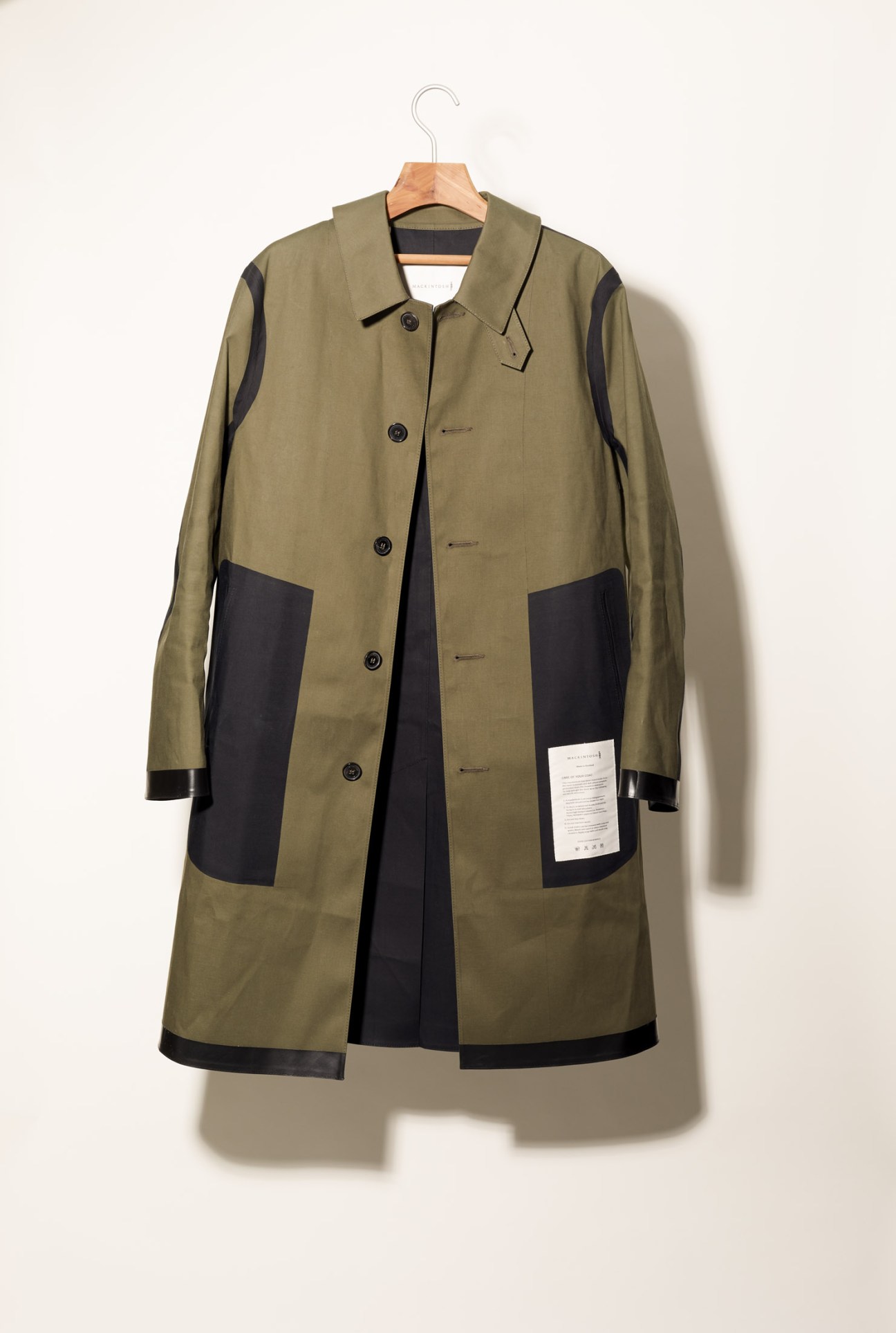 Mackintosh inside out waterproof coat in light blue with black contrast panels