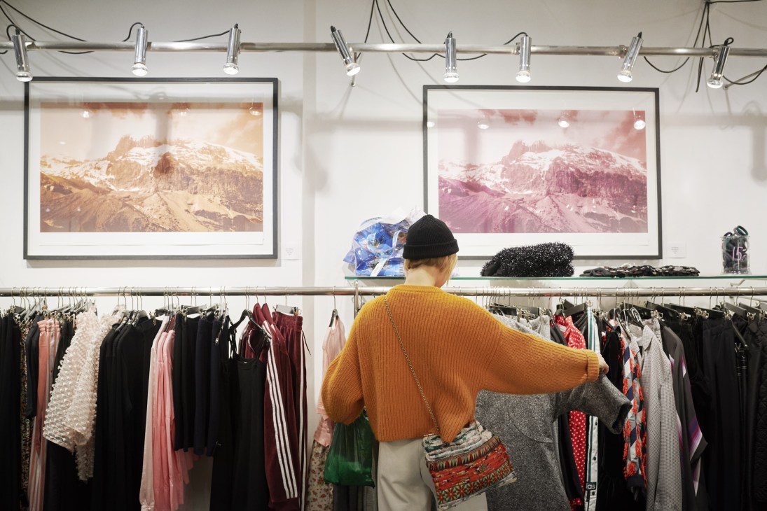 Mads Nørgaard store interior featuring striped sailor knits and Scandinavian clothing designs