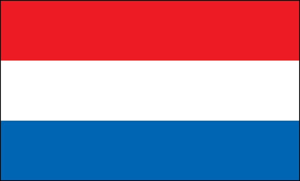 The flag of the Netherlands with horizontal stripes of red, white, and blue.