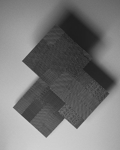 Stacked fabric samples showing woven textures in neutral tones.