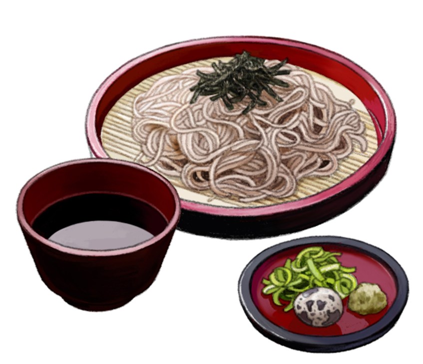 A bowl of soba noodles made from buckwheat, served cold with dipping sauce