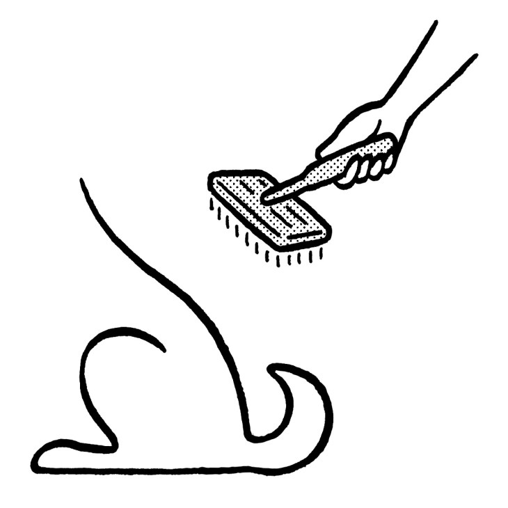 Hand holding a bamboo dog brush with bristles