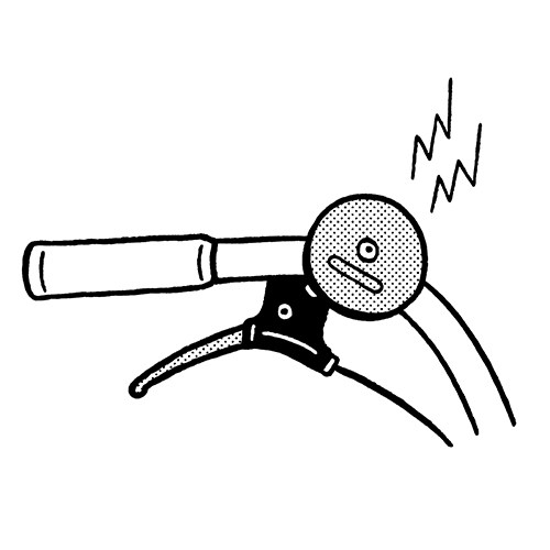 Illustration of a bicycle bell with a spring-loaded clapper mechanism.