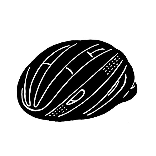 Black and white illustration of a Rapha and Giro cycling helmet with reflective straps.