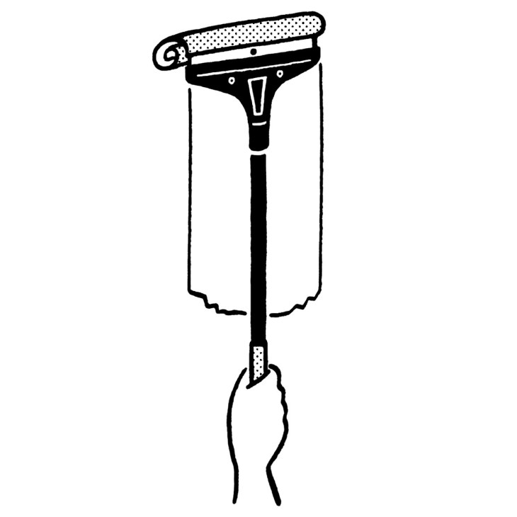 Illustration of Harris Jumbo stripper wallpaper removal tool with long handle and razor blade.