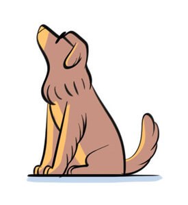 Illustration of Erik, a fluffy Leonberger mountain dog sitting and looking upward.