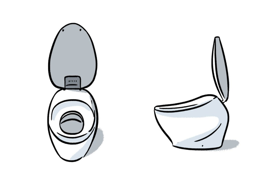 Illustration of Toto Neorest NX toilet showing front and side views with integrated features.