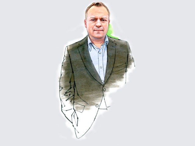 Portrait illustration of Tuomas Hakala, Helsinki's planning commissioner overseeing the Kalasatama harbour redevelopment.