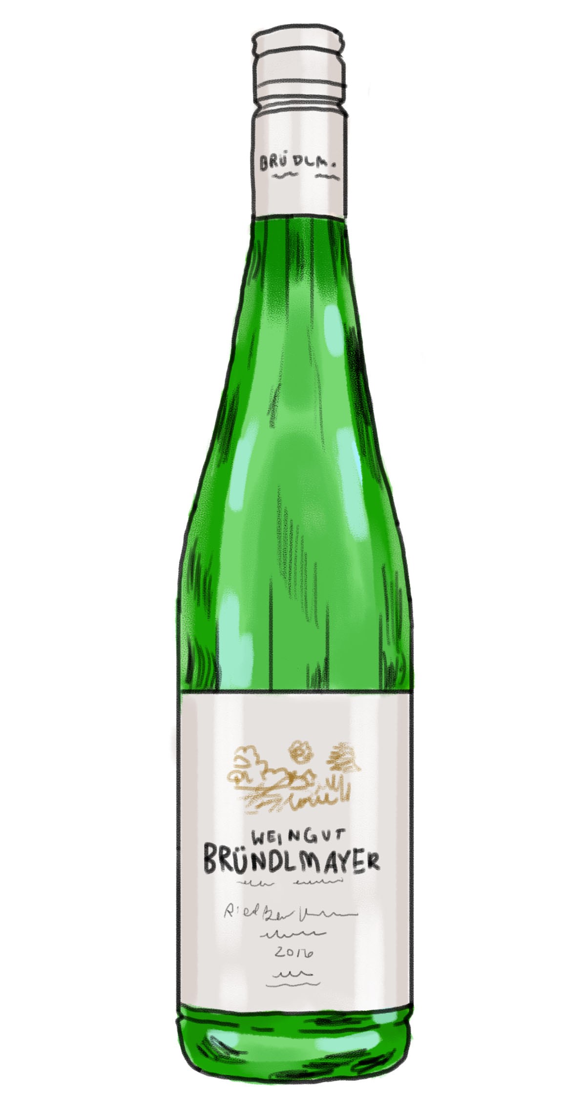 Illustration of a bottle of Bründlmayer Grüner Veltliner 2015 white wine from Austria