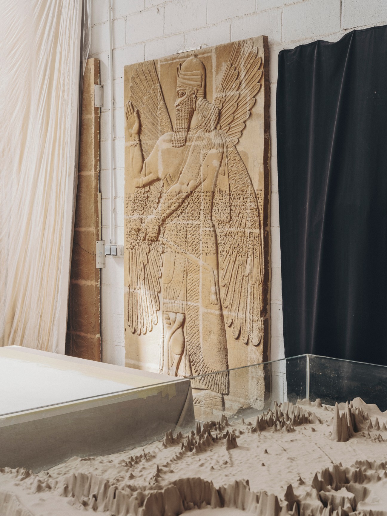 Test panel showing detailed surface reproduction techniques for the facsimile of Assyrian reliefs originally in British Museum