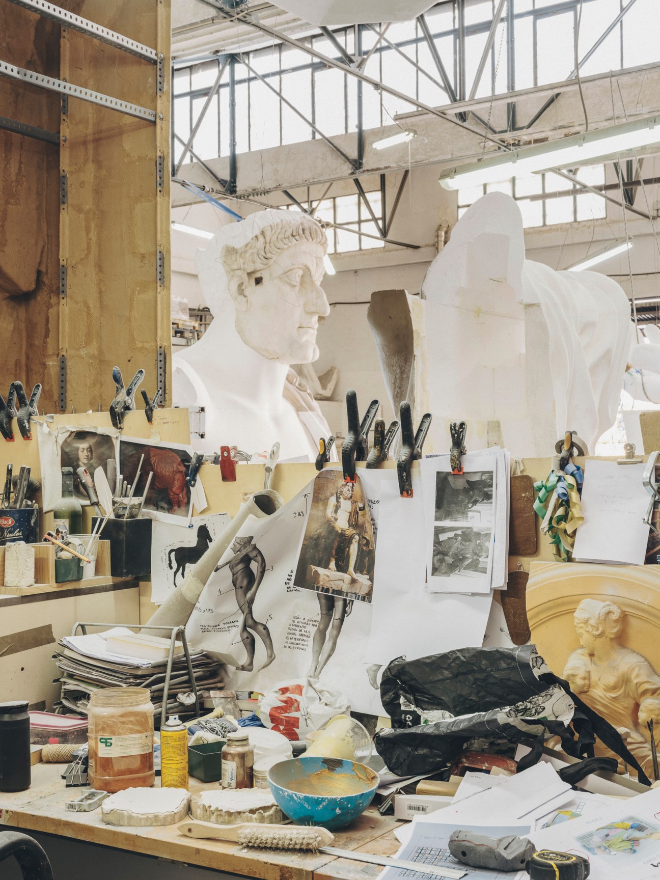 Various art reproduction projects and cultural heritage works in progress throughout the Factum Arte warehouse space