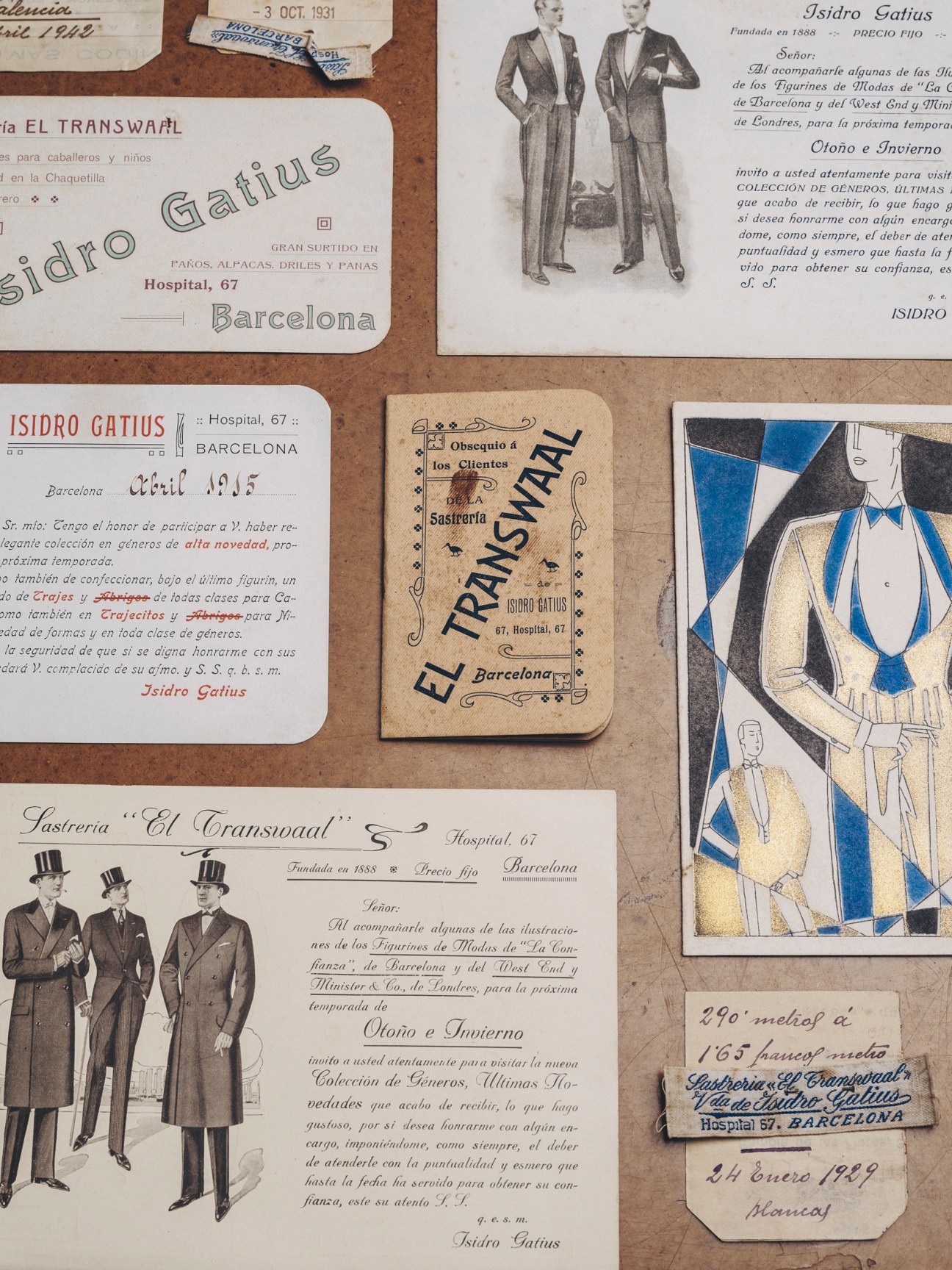 Collection of vintage business cards, brochures and promotional materials from El Transwaal and Isidro Gatius