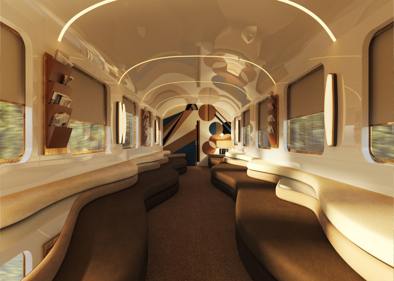 Interior lounge of La Dolce Vita train