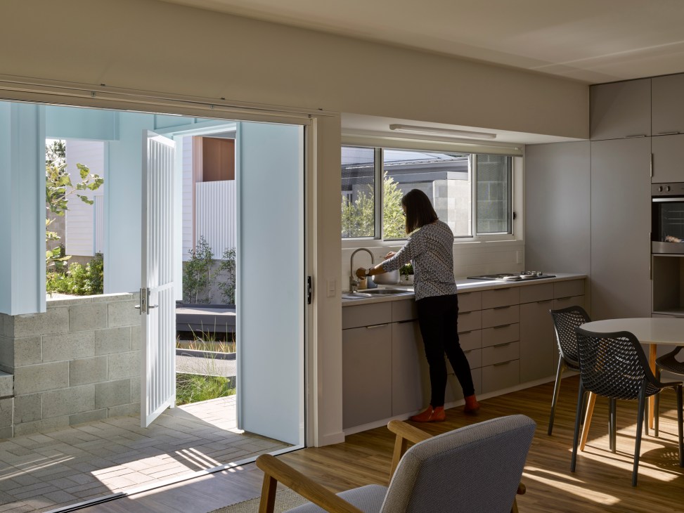 Individual unit at Anne Street Garden Villas showing distinctive color scheme and architectural details that promote personal ownership