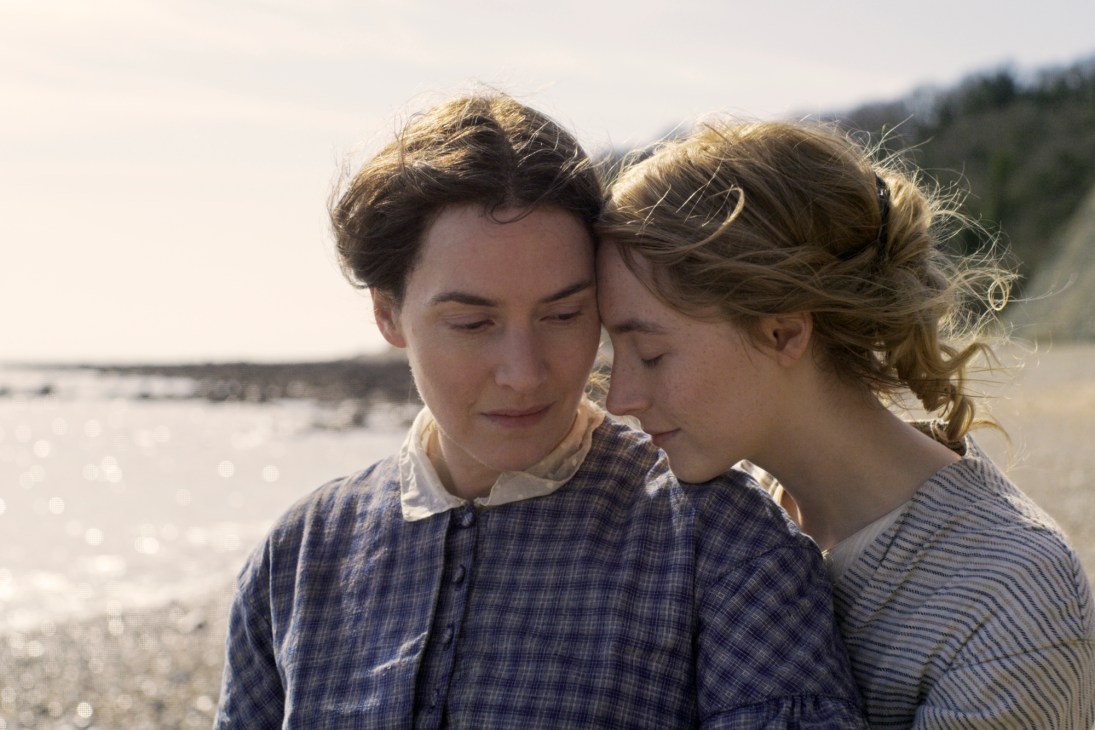 Kate Winslet and Saoirse Ronan in an intimate scene from Ammonite