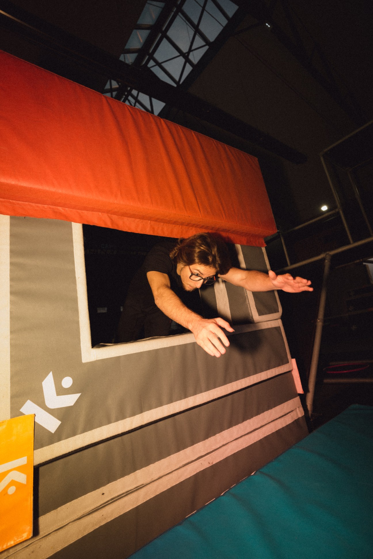 Student practicing evasive maneuvers and combat moves at stunt training school