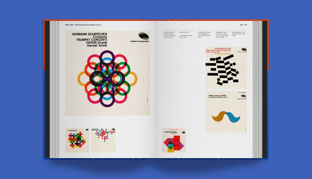 Examples of de Harak's album cover and graphic design work from the 1950s