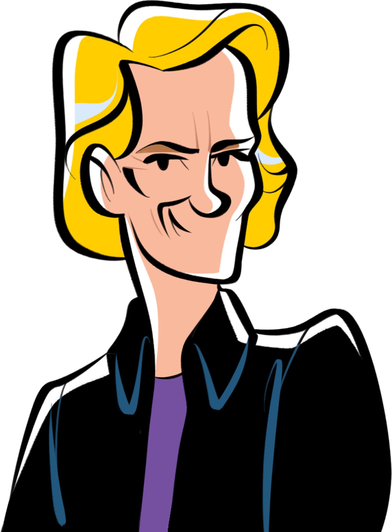 Stylized illustration of Christine Ockrent with blonde hair wearing a black jacket