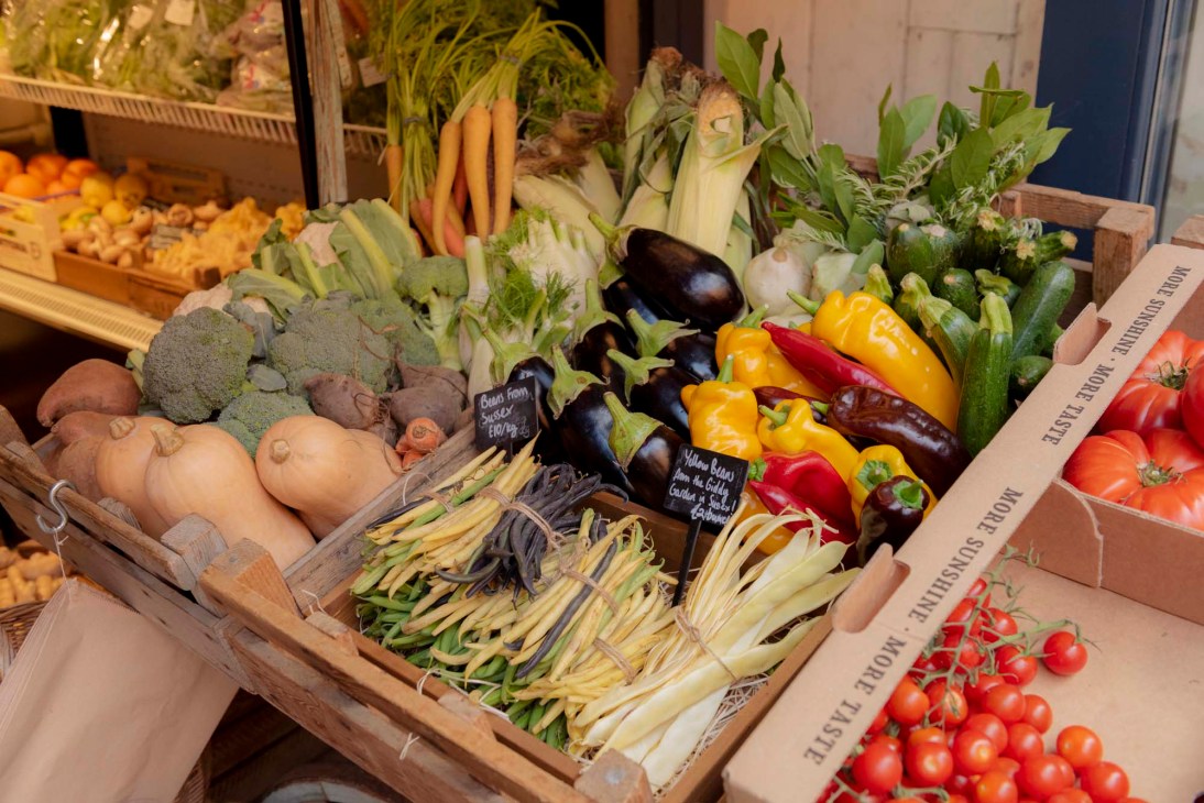 Close-up of specialty food items and British produce at Giddy Grocer