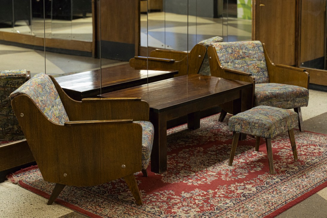 Period furniture and interior design elements at the Kaunas Picture Gallery showing original 20th century furnishings