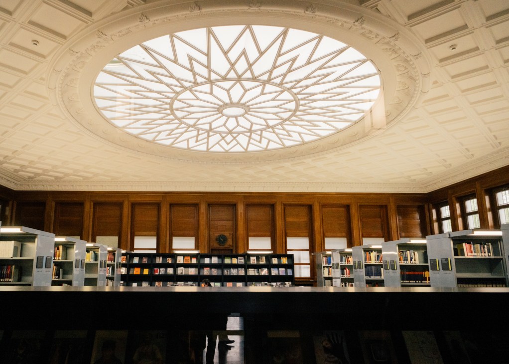 Historic Basel building with ornate architecture and public spaces during Art Basel's Parcours